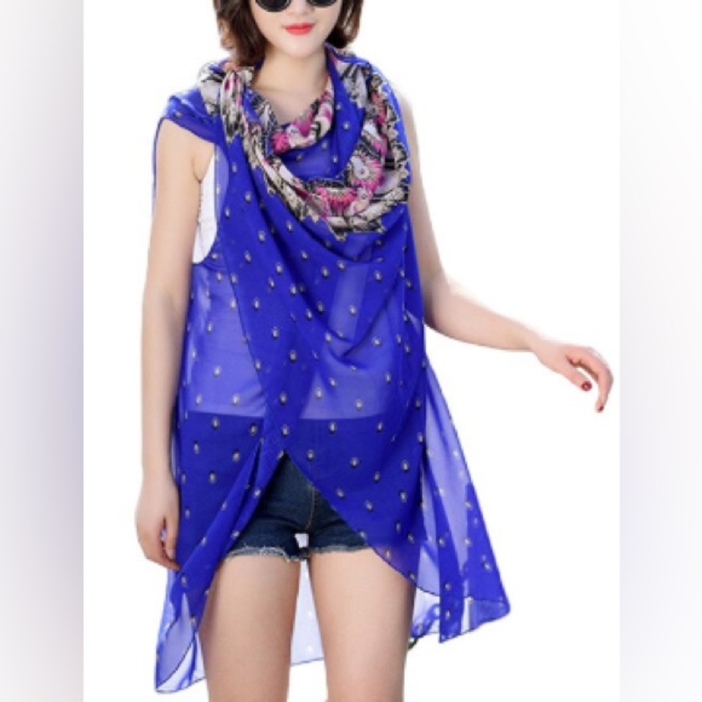 Scarf Vest - Blue Feather Border